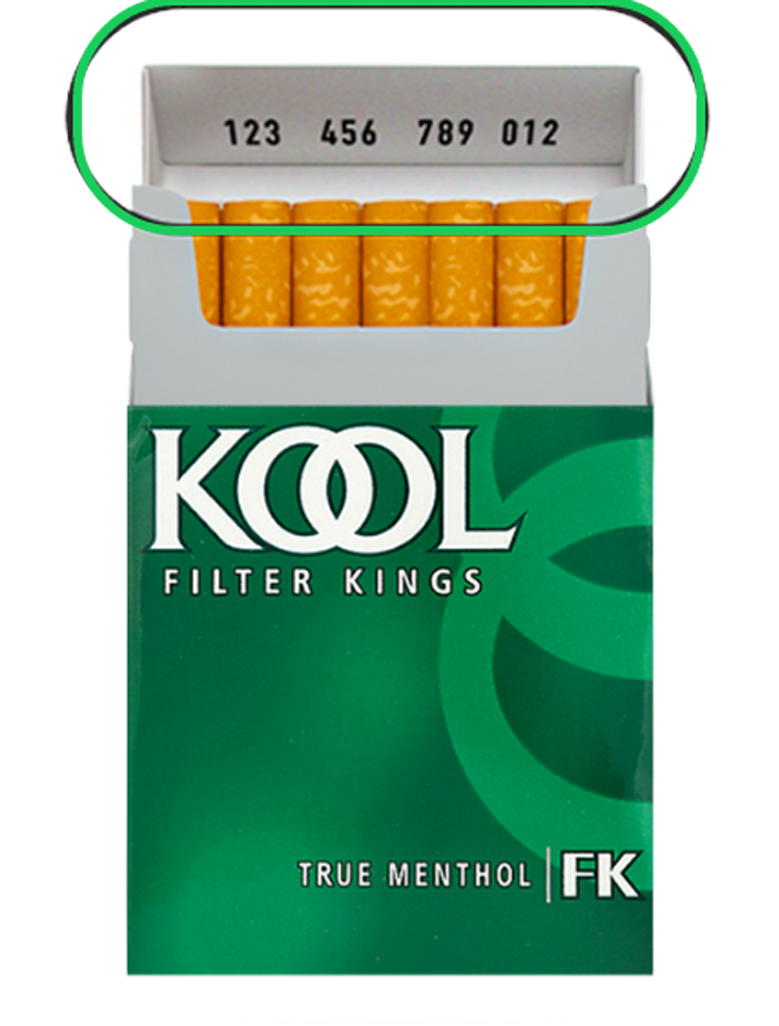 pack of kool showing pack code under lid